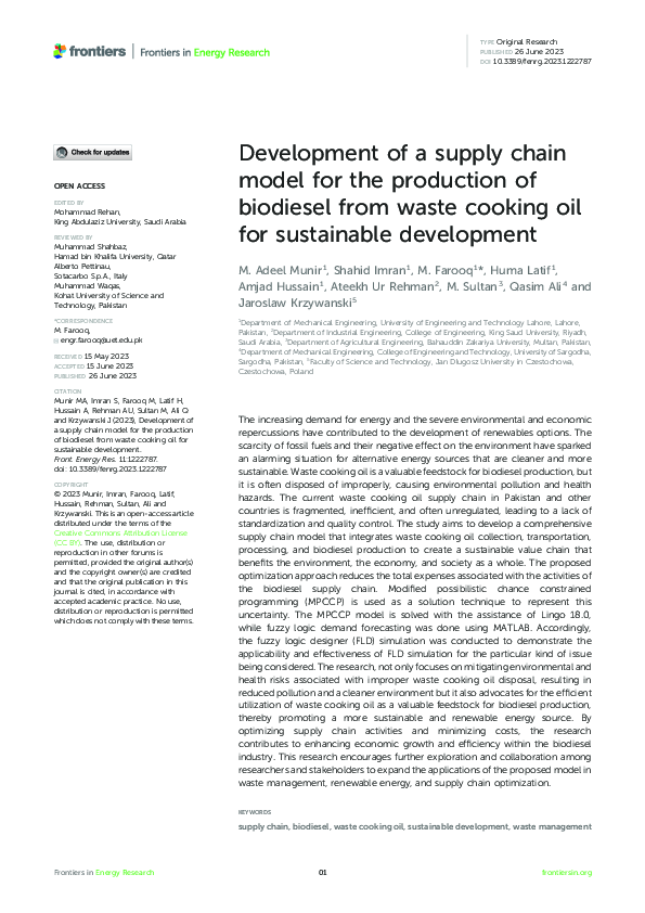(PDF) Development of a supply chain model for the production of ...
