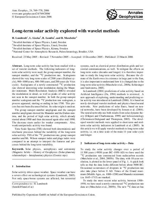 (PDF) Long-term solar activity explored with wavelet methods