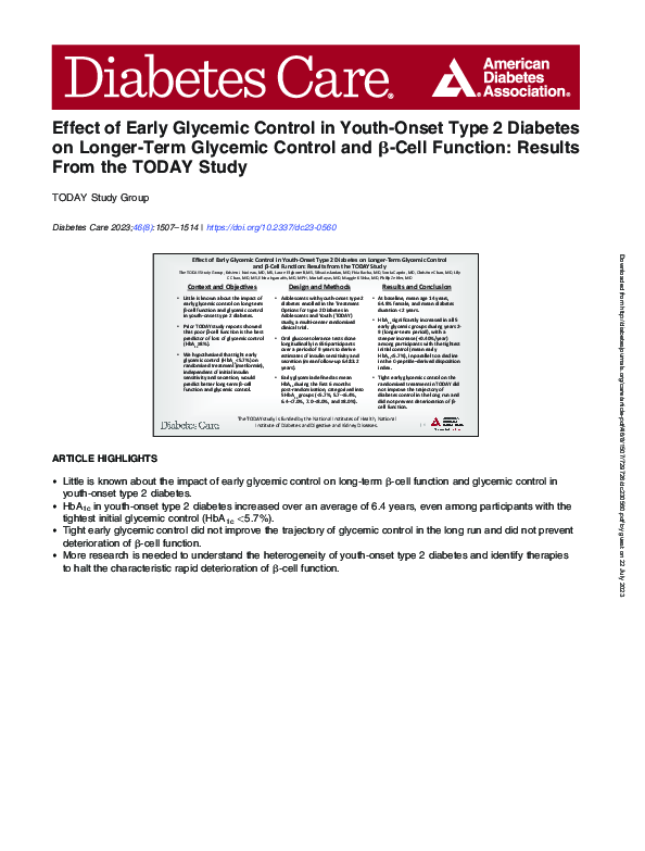 (PDF) Effect of Early Glycemic Control in Youth-Onset Type 2 Diabetes ...
