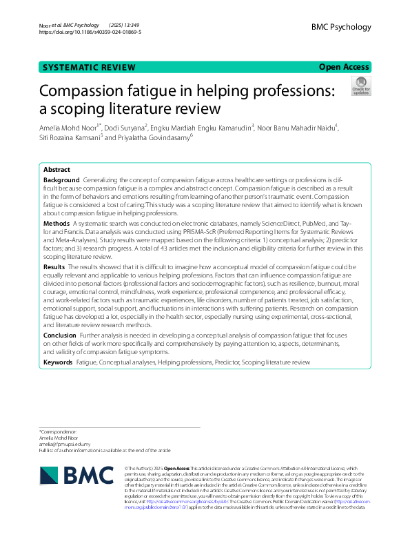 (PDF) Compassion fatigue in helping professions: a scoping literature ...