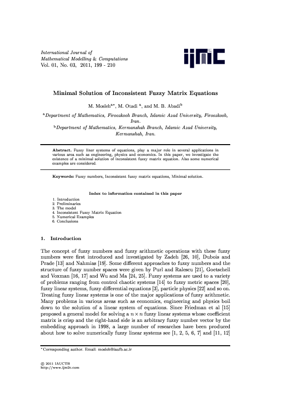 (PDF) Minimal Solution of Inconsistent Fuzzy Matrix Equations