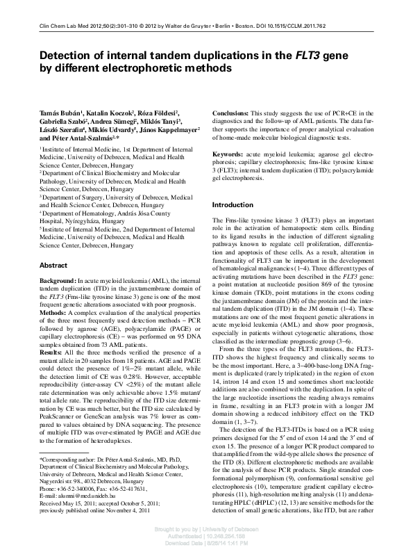 (PDF) Detection of internal tandem duplications in the FLT3 gene by ...