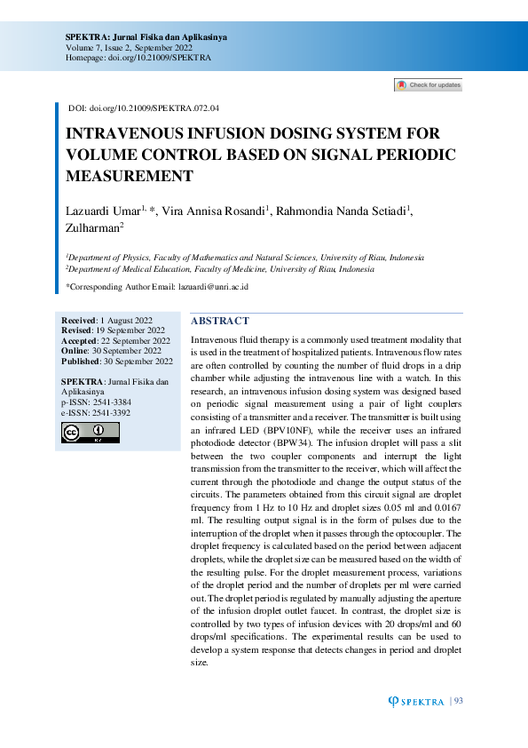 (PDF) INTRAVENOUS INFUSION DOSING SYSTEM FOR VOLUME CONTROL BASED ON ...
