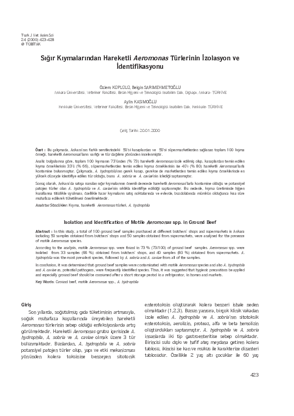 (PDF) Isolation and Identification of Motile Aeromonasspp. in Ground Beef