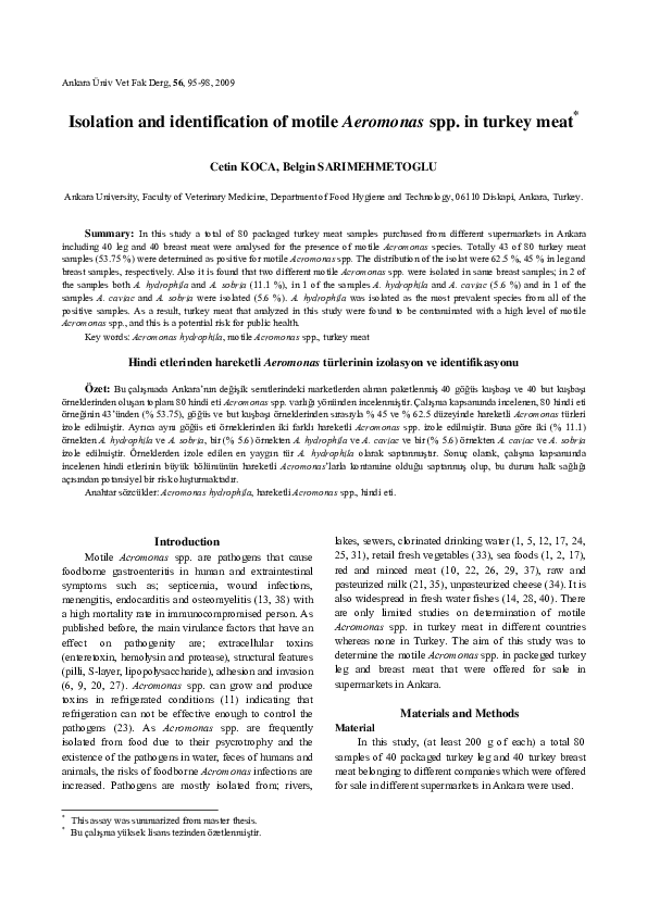 (PDF) Isolation and identification of motile Aeromonas spp. in turkey meat