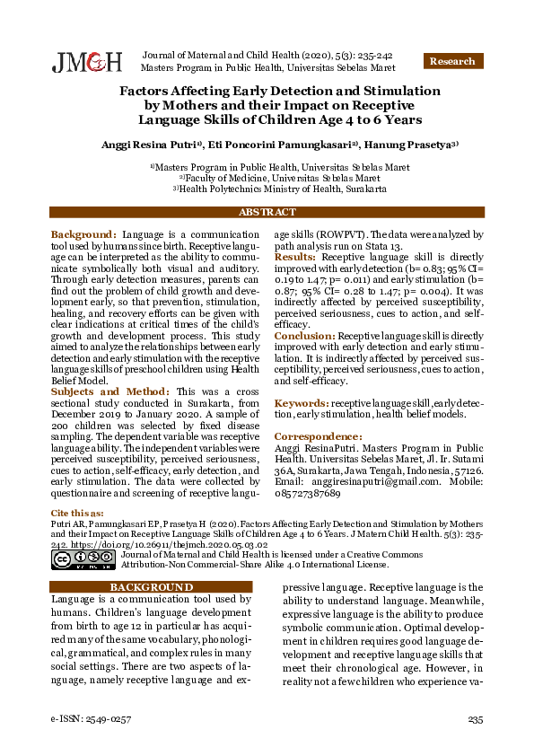 (PDF) Factors Affecting Early Detection and Stimulation by Mothers and ...