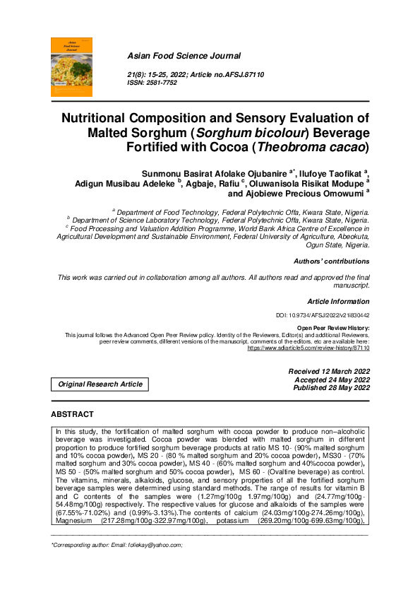 (PDF) Nutritional Composition and Sensory Evaluation of Malted Sorghum ...