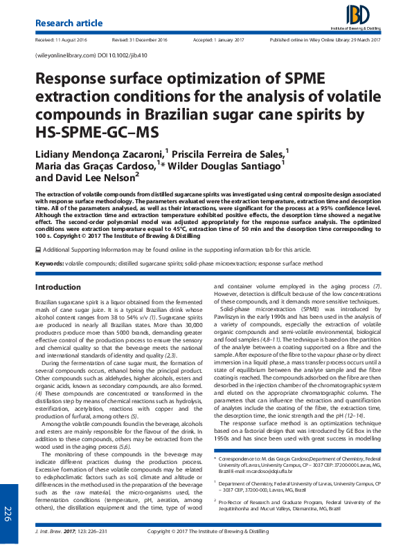 (PDF) Response surface optimization of SPME extraction conditions for ...
