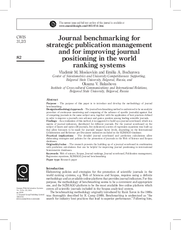 (PDF) Journal benchmarking for strategic publication management and for ...