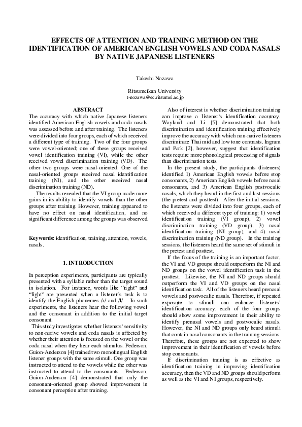 (PDF) Effects of attention and training method on the identification of ...