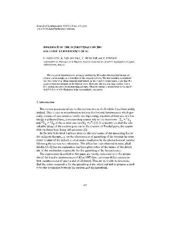 (PDF) Influence of the interstitials on the excitonic luminescence of KI