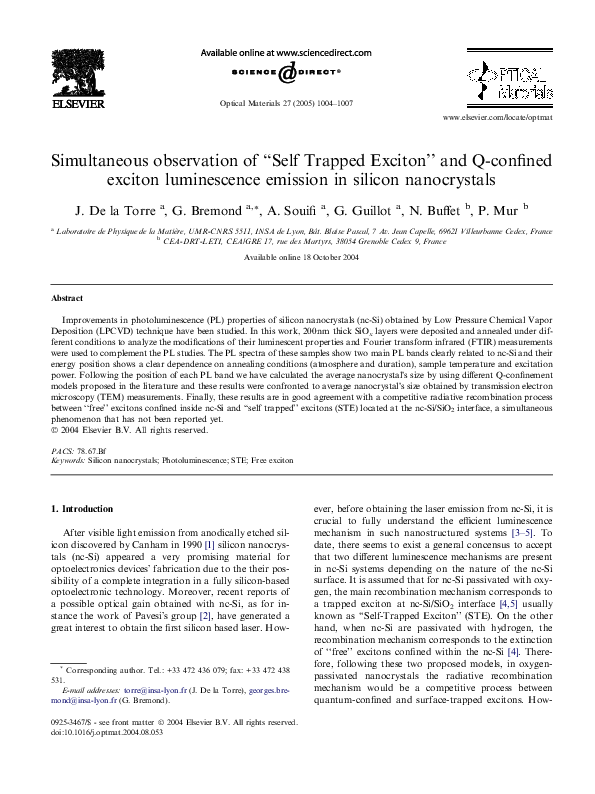 (PDF) Simultaneous observation of “Self Trapped Exciton” and Q-confined ...