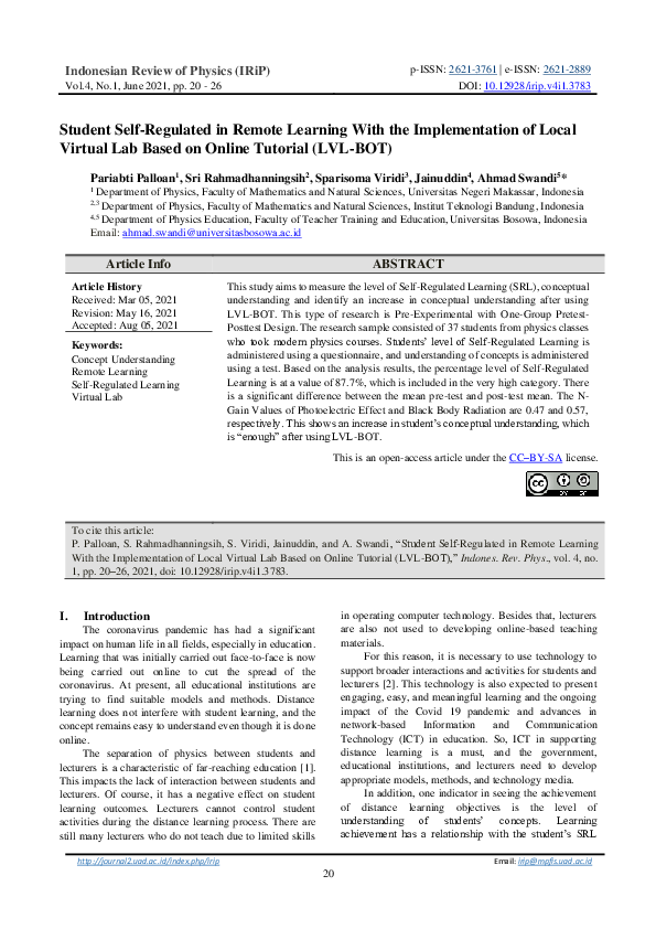 (PDF) Student Self-Regulated in Remote Learning with the Implementation ...