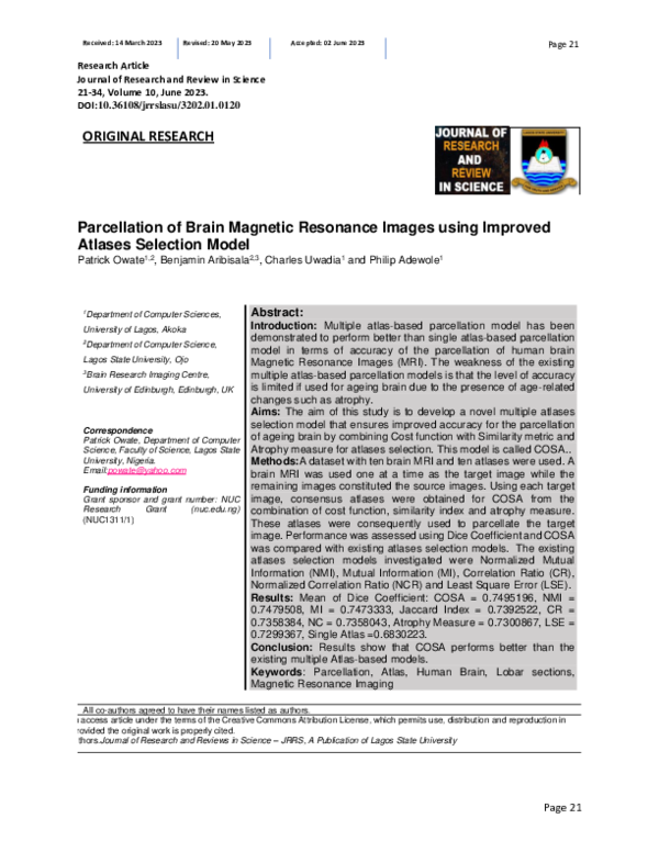 (PDF) Parcellation of Brain Magnetic Resonance Images using Improved ...