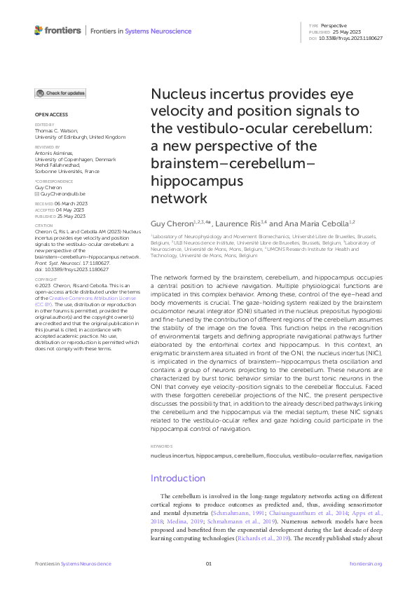 (PDF) Nucleus incertus provides eye velocity and position signals to ...