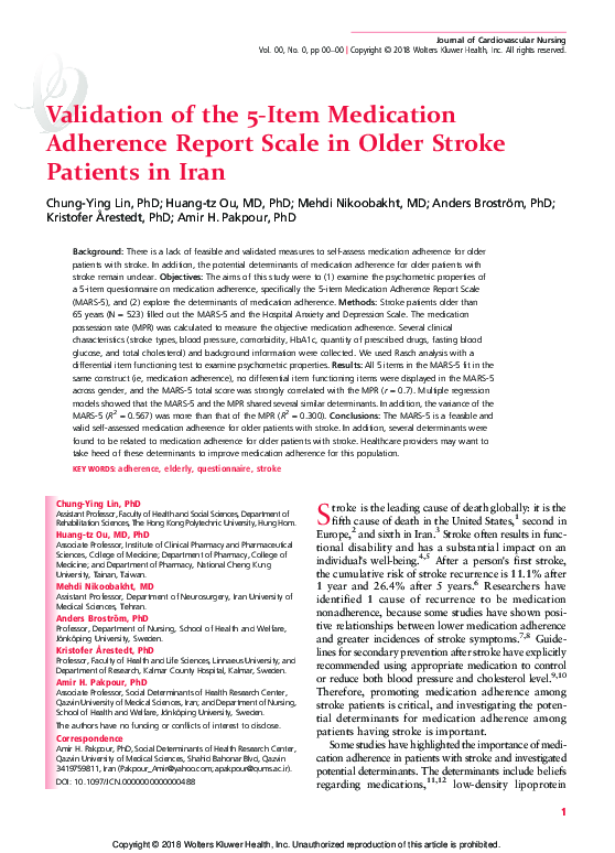 (PDF) Validation of the 5-Item Medication Adherence Report Scale in ...