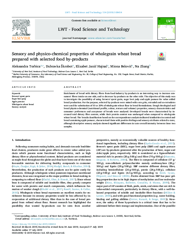 (PDF) Sensory and physico-chemical properties of wholegrain wheat bread ...