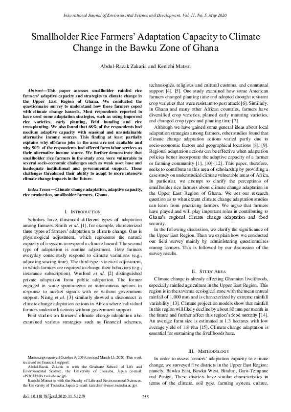 (PDF) Smallholder Rice Farmers’ Adaptation Capacity to Climate Change ...