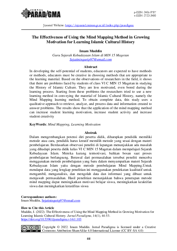 (PDF) The Effectiveness of Using the Mind Mapping Method in Growing ...
