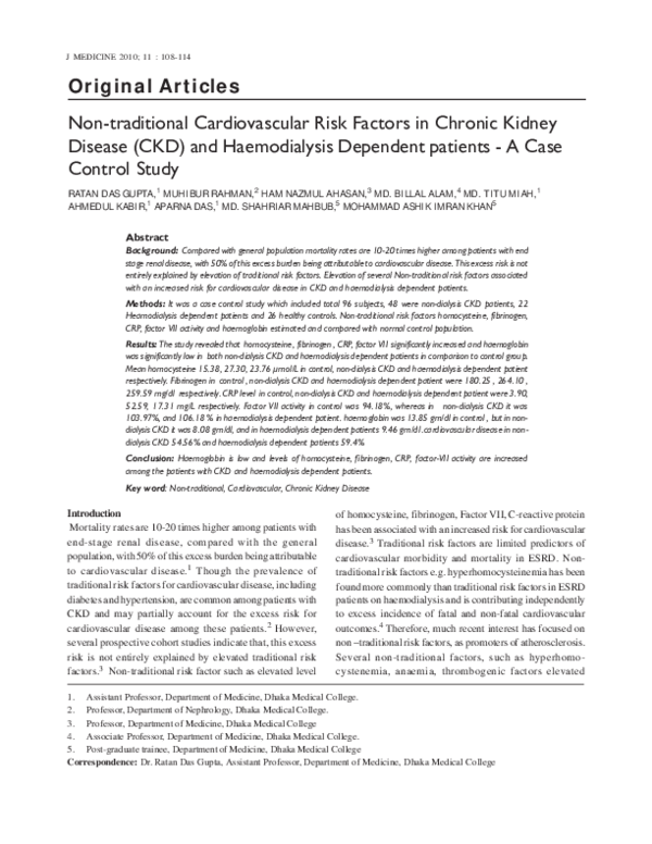 (PDF) Non-traditional Cardiovascular Risk Factors in Chronic Kidney ...