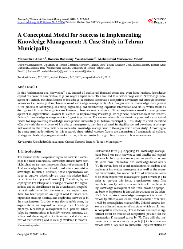 (PDF) A Conceptual Model for Success in Implementing Knowledge ...