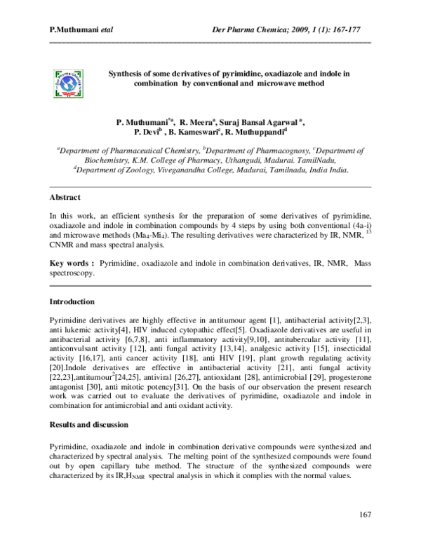 (PDF) Synthesis of some derivatives of pyrimidine, oxadiazole and ...