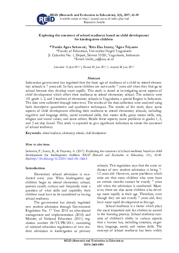 (PDF) Exploring the construct of school readiness based on child ...