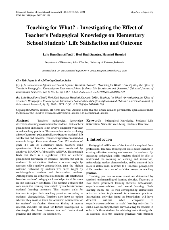 (PDF) Teaching for What? - Investigating the Effect of Teacher's ...