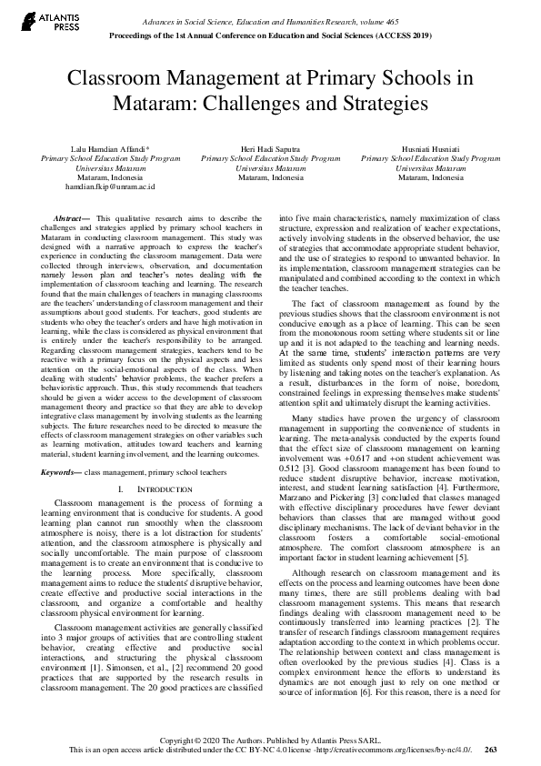 (PDF) Classroom Management at Primary Schools in Mataram: Challenges ...