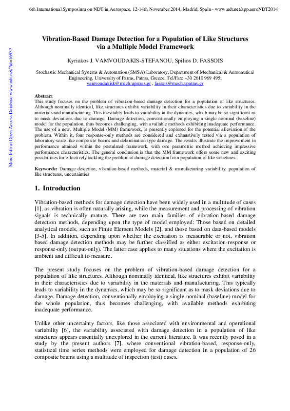 (PDF) Vibration-Based Damage Detection for a Population of Like ...