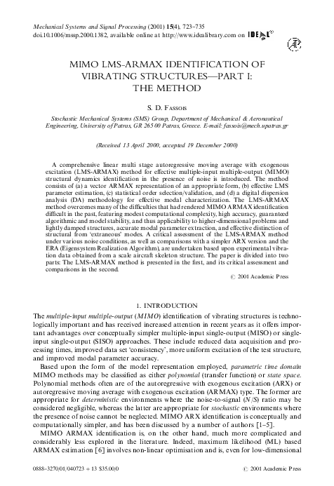 (PDF) Mimo LMS-Armax Identification of Vibrating Structures—Part II: A ...
