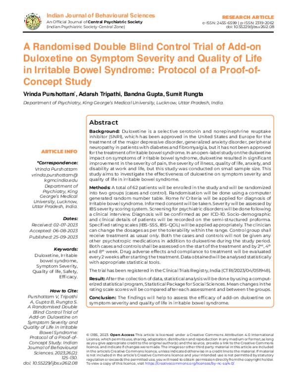 (PDF) A Randomised Double Blind Control Trial of Add-on Duloxetine on ...