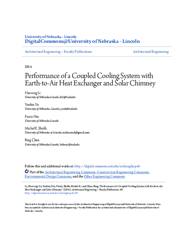 (PDF) Performance of a coupled cooling system with earth-to-air heat ...