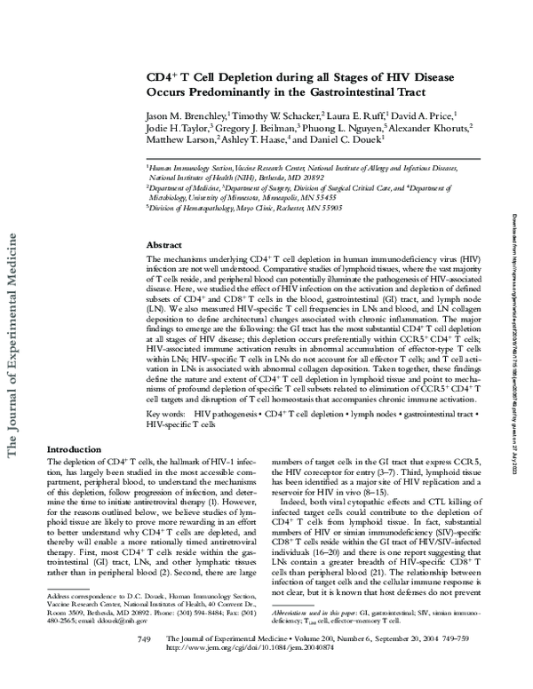 (PDF) CD4+ T Cell Depletion during all Stages of HIV Disease Occurs ...