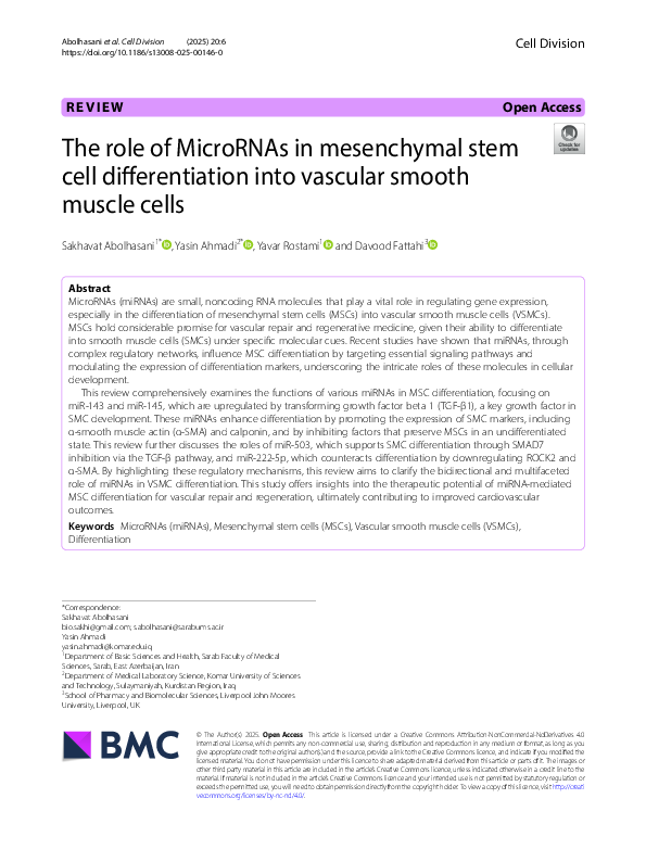 (PDF) The role of MicroRNAs in mesenchymal stem cell differentiation ...
