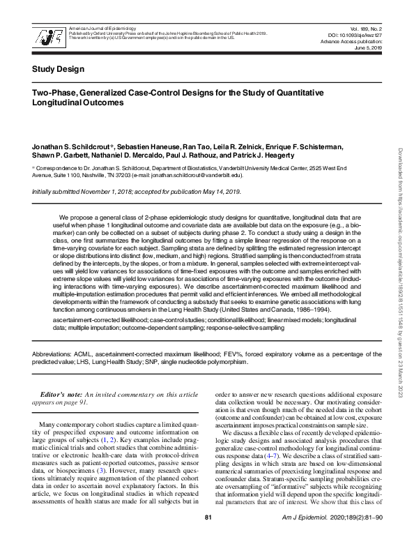 (PDF) Two-Phase, Generalized Case-Control Designs for the Study of ...