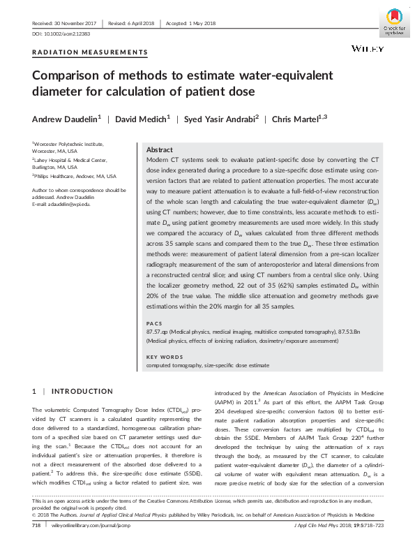 (PDF) Comparison of methods to estimate water-equivalent diameter for ...