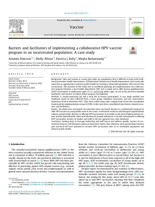 (PDF) Barriers and facilitators of implementing a collaborative HPV ...