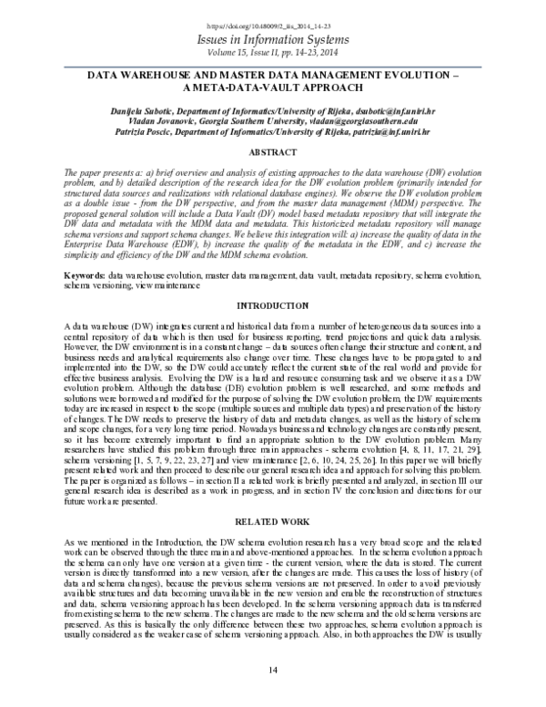 (PDF) Data Warehouse and Master Data Management Evolution – A Meta-Data ...