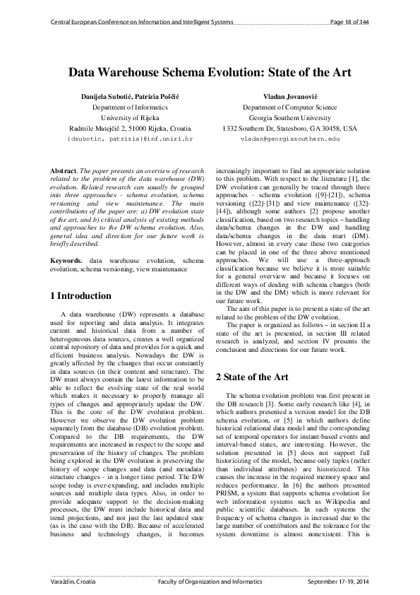(PDF) Data Warehouse Schema Evolution: State of the Art