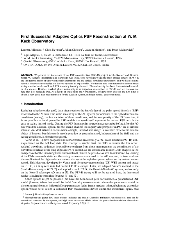 (PDF) Practical experience with AO PSF reconstruction at the Keck and ...