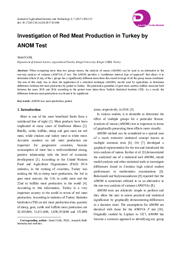 (PDF) Investigation of Red Meat Production in Turkey by ANOM Test