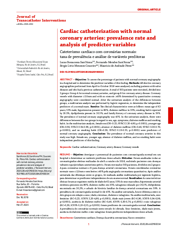 (PDF) Cardiac catheterization with normal coronary arteries: prevalence ...