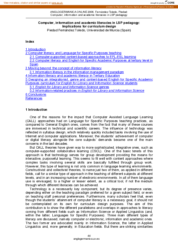 (PDF) Computer, information and academic literacies in LSP pedagogy ...