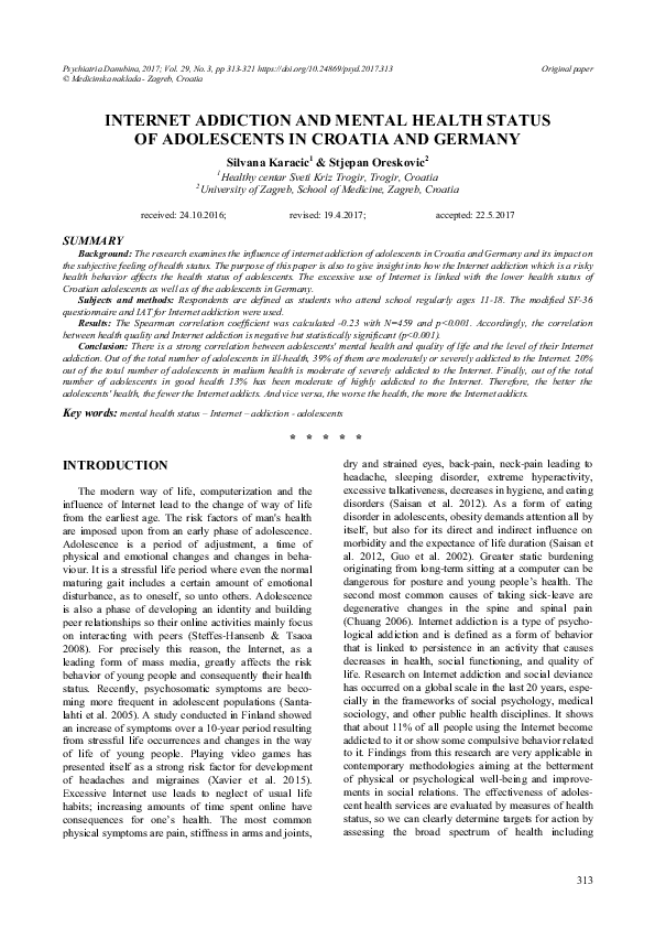 (PDF) Internet Addiction and Mental Health Status of Adolescents in ...