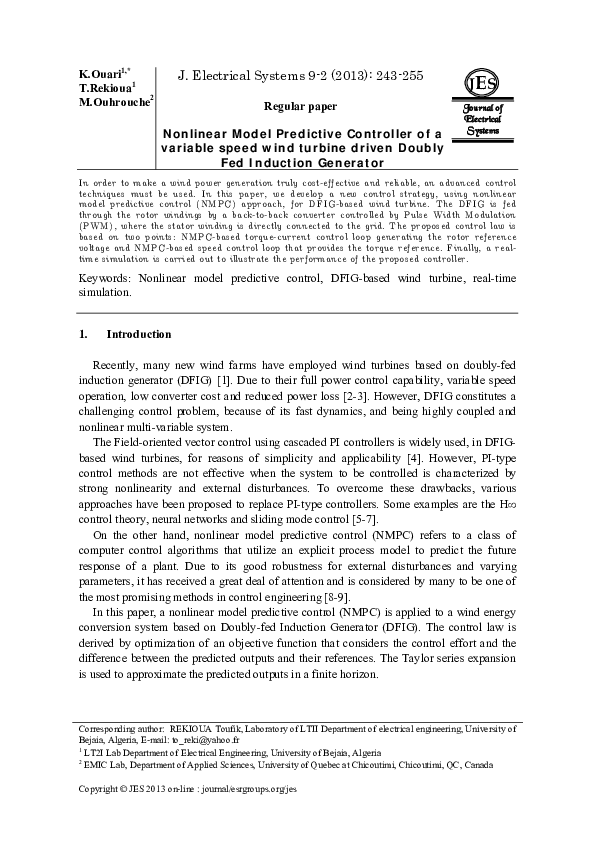 (PDF) Nonlinear model predictive controller of a variable speed wind ...