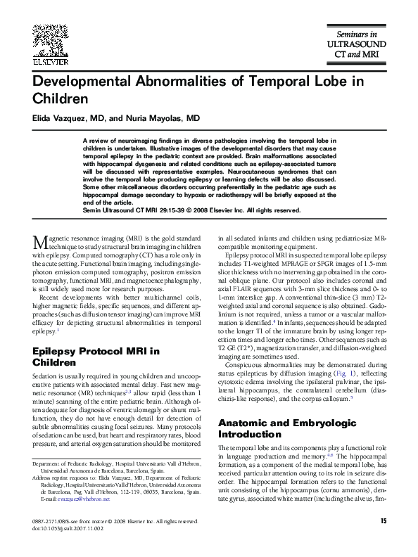 (PDF) Developmental Abnormalities of Temporal Lobe in Children
