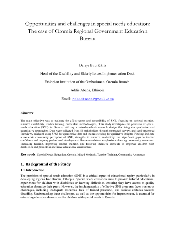 (PDF) Opportunities and challenges in special needs education: The case ...
