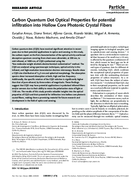 (PDF) Carbon Quantum Dot Optical Properties for potential infiltration ...