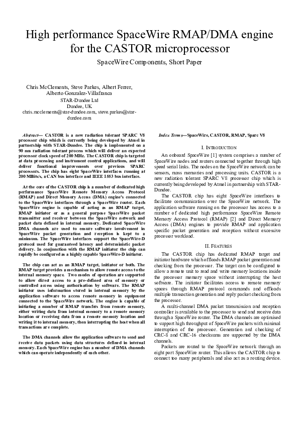 (PDF) High performance SpaceWire RMAP/DMA engine for the CASTOR ...